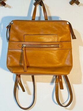 Lodis Backpack Hand Bag Glazed Leather saddle color Trendy BOHO Pippa Style NWT